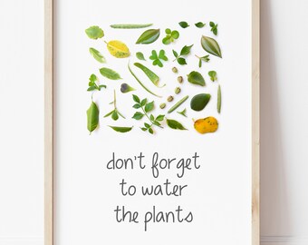 Digital download home decor botanical wall art, daily reminders, Printable wall art, Plant lover, don't forget to water your plants