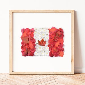 Canada Flag, Canada Poster, made with flowers and maple leaf, Canadian art, Country Flags
