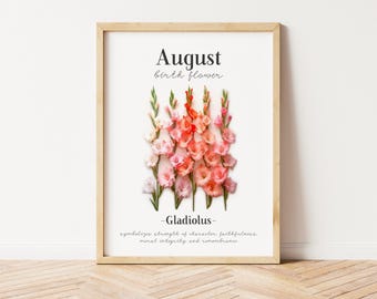 Augustus verjaardagscadeau voor haar gladiolen geboortemaand bloem augustus geboorte bloem muur kunst gladiolen bloemen afdrukbare muur kunst direct downloaden