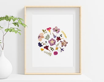 Printable wall art, Boho wall decor, Pressed flower print, digital download, printable flowers art