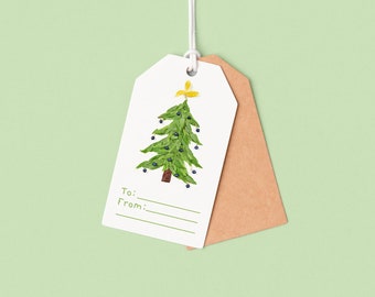 Ensemble de 9 étiquettes cadeaux de Noël minimalistes - Étiquettes en papier de Noël imprimables avec motif d’arbre