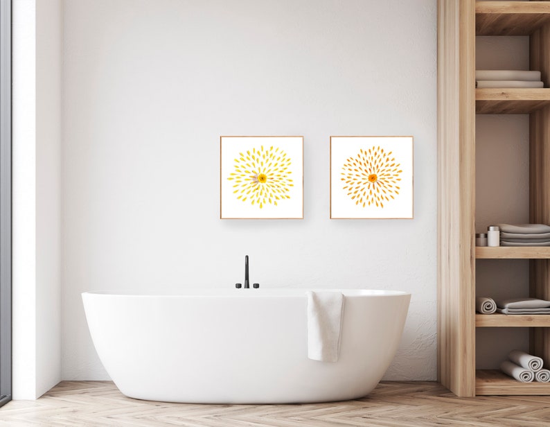 Yellow wall art sunflower print bathroom wall decor | Etsy