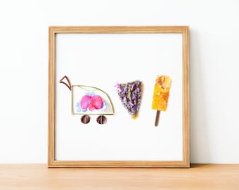 Venezuela art, ice cream Print, venezuelan art made with flowers, ice cream truck, from Venezuela, Japinest, venezuelan food