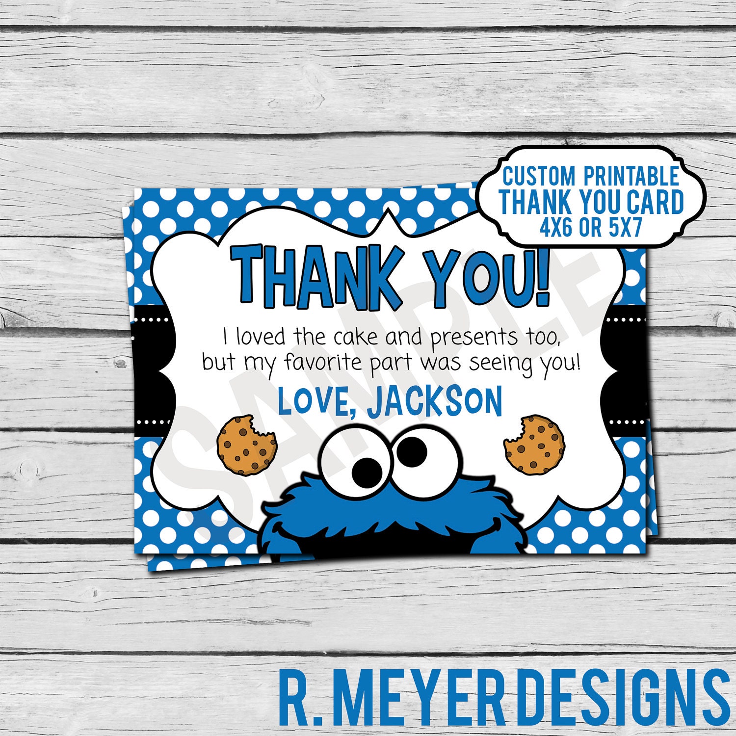 Cookie Monster Birthday Thank You Card Custom Digital File Etsy