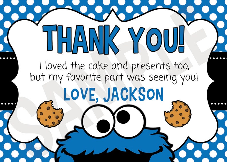Cookie Monster Birthday Thank You Card Custom Digital File Etsy