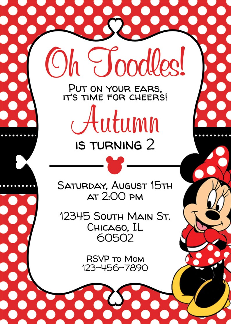 Red Minnie Mouse Birthday Invitation Digital File Etsy