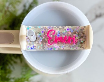 Holographic Stars Acrylic Stanley Name Plate, 30 & 40 oz Laser Cut Stanley Cup tumbler topper clear accessories, Mother, daughter gifts.