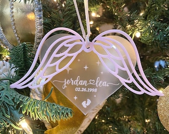 Angel Wings Memorial Christmas Ornament, Miscarriage Keepsake, Infant/Child Loss Ornament, Our Baby Remembrance Gift, Pink, White. Blue.