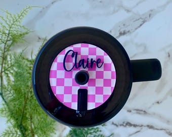 Personalized Brumate Era Tumbler Tag: Pink Retro Check Acrylic Name Plate