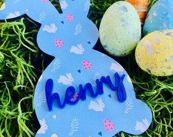 Personalized Easter Bunny Tag: Pastel Wood & Acrylic Basket Decor