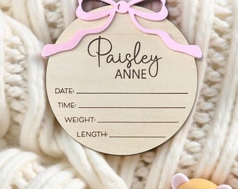 Personalized Hospital Birth Announcement, 3D Acrylic Bow, Newborn Photo Prop