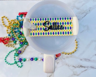 Mardi Gras Stanley Tumbler Name Plate: Yellow, Green, Purple Topper