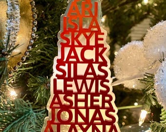 Personalized Family & Pet Name Christmas Tree Ornament: Custom Acrylic Keepsake