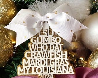 Personalized Louisiana Christmas Ornament: Gold Glitter Acrylic Keepsake