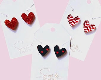 Acrylic Heart Stud Earrings, Glitter, Leopard Print, Hypoallergenic