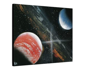 Fire and Ice Planet Spray Paint Art, Galaxy Canvas Wall Art