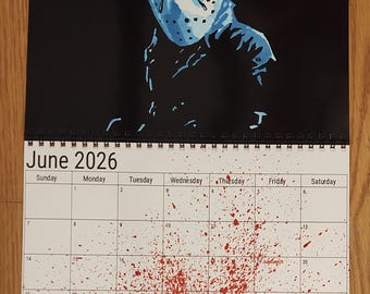 2026 Horror Wall Calendar With blood splatter pages, Watercolor art
