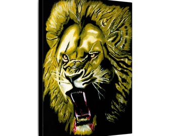 Lion Head Acrylic Painting on Canvas, Wildlife Wall Art