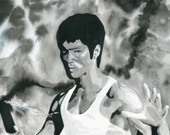 Bruce Lee Watercolor Painting Art 8" x 10" Art Print