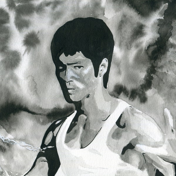 Bruce Lee Watercolor Painting Art 8" x 10" Photo Print