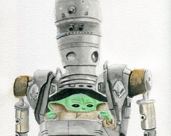 Star Wars IG-12 & Grogu Watercolor Art Print (8x10)