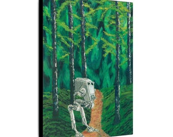 Endor Forest Moon Canvas Art, Bob Ross Style, Star Wars AT-ST Walker