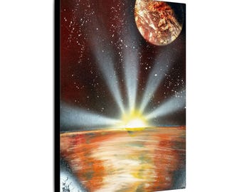Spray Paint Art Sunrise Canvas Print, Space Home Decor