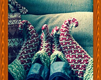 Adult Hand Knitted Elf Slippers, Shoes, Christmas Slippers, Elf Shoes, Novelty Slippers, Adult Slippers