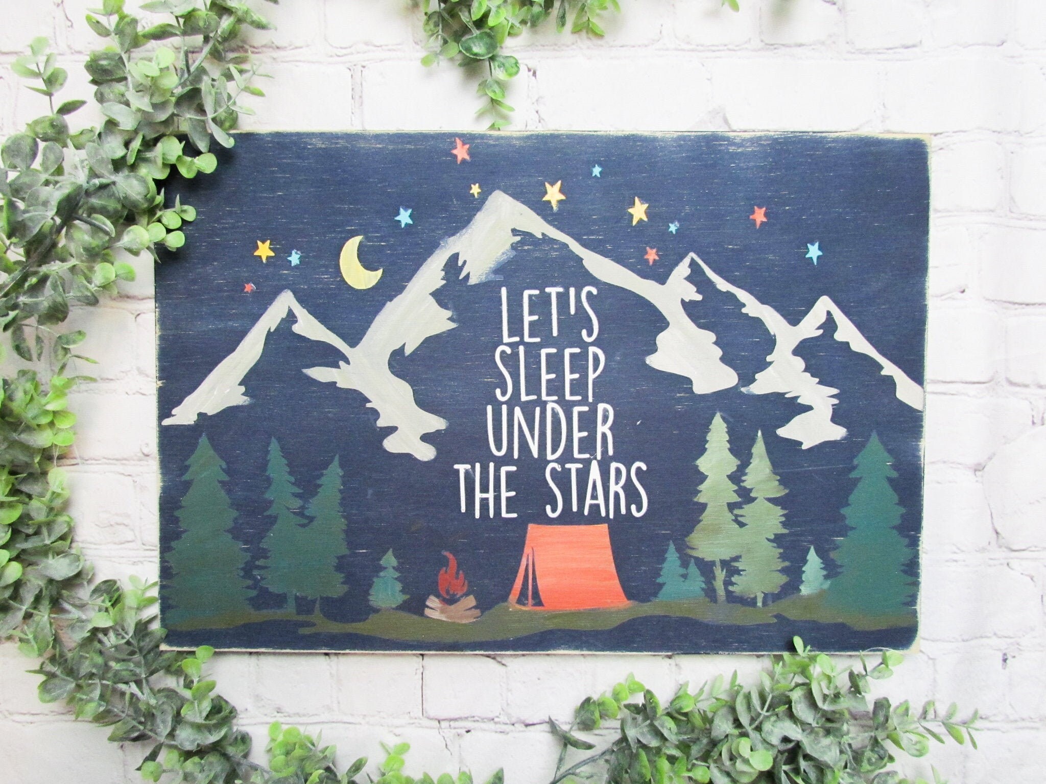 Let's Sleep Under the Stars Sign Camping Decor Woodland Etsy