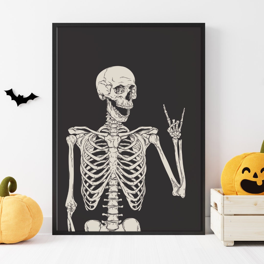 Funny Skeleton Halloween Art Print Halloween Decor Spooky Etsy