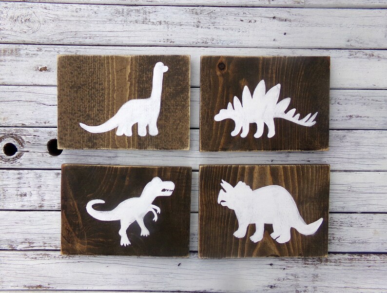 Dinosaur Wood Sign Set Decor Boys Bedroom Signs