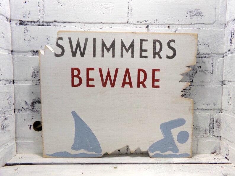 Swimmers Beware Sign Shark Sign Outdoor Pool Sign Beach Etsy