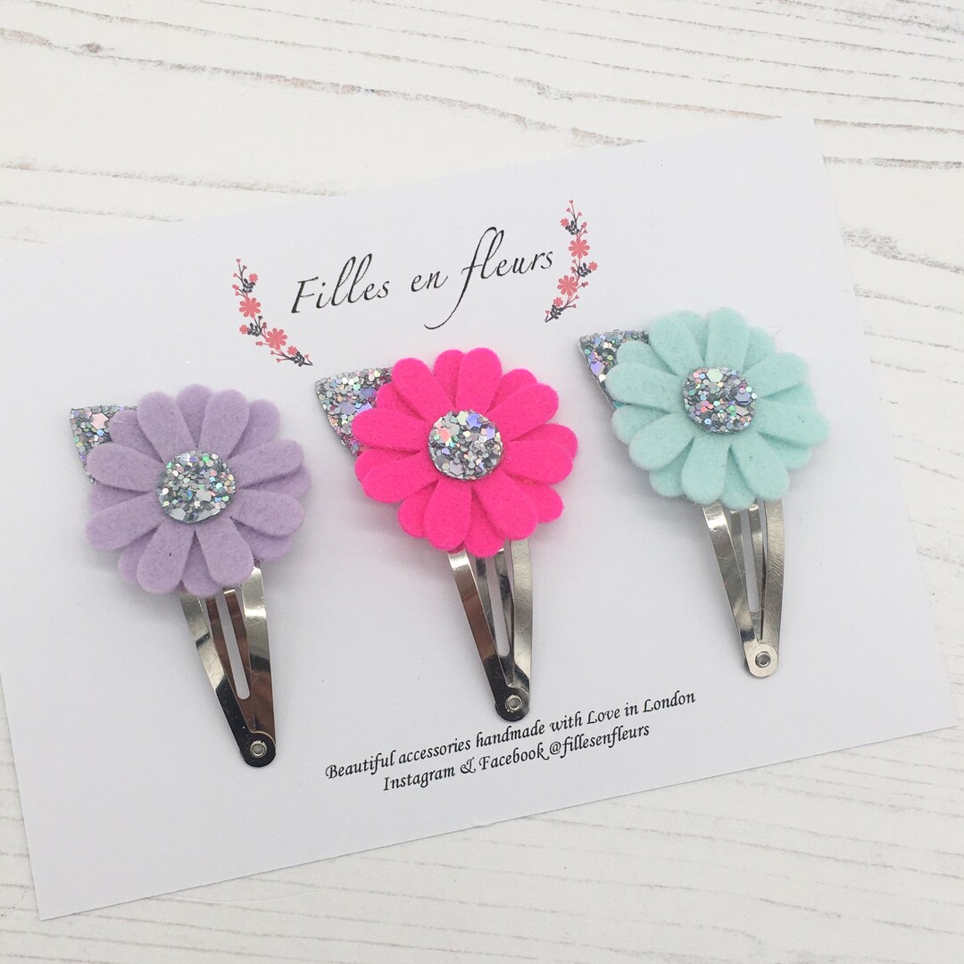 Flower Hair Clips. Flower Snap Clip Set for Girls. Girls Hair Etsy UK