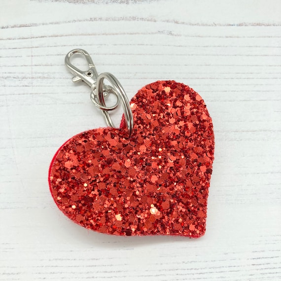 Red Heart Key Ring. Glitter Heart Key Chain. Heart Charm for 