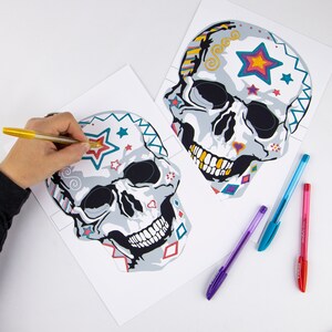 Skull mask, Day of the Dead, spooky Sugar Skull, Halloween masks, 2 colour in masks, Adult and child activity, Skull masks PDF download