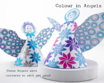 Christmas Decoration Angels, downloadable ornaments, Gabriel’s for baptisms, Christenings, Weddings, party favors to colour and make