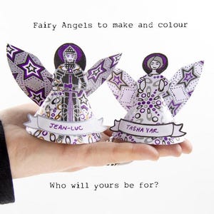 Christmas Decoration diy Male and female angels, pdf file to print and colour, detailed decor for party, tree decor, craft activity gift