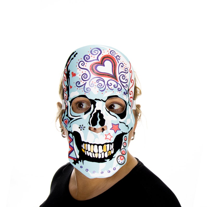 Descarga de máscara de calavera, calavera de azúcar, máscaras de Halloween, Día de Muertos, máscaras de 2 colores, actividad para adultos y niños, máscaras de calavera descarga PDF imagen 8