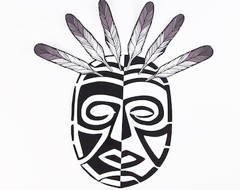 Scary tribal mask, antique halloween, paper crafts