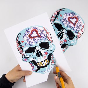 Descarga de máscara de calavera, calavera de azúcar, máscaras de Halloween, Día de Muertos, máscaras de 2 colores, actividad para adultos y niños, máscaras de calavera descarga PDF imagen 5