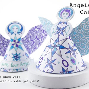 Papier Weihnachtsengel Ornament 2 Engel zum Ausmalen, pdf Datei herunterladen und drucken, Dekoration für Zuhause, Tischdekoration, Baumschmuck für Geschenke