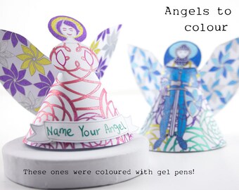 Christmas tree angels 2x angel Gabriel’s, Archangels to colour, table ornament, party favors, winter wedding decoration with editable labels