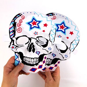 Skull mask, Day of the Dead, halloween mask, Día de Muertos, sugar skulls with stars, Adult and child activity, Masks to make