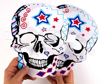 Máscara de calavera, Día de Muertos, máscara de halloween, Día de Muertos, calaveras de azúcar con estrellas, Actividad para adultos y niños, Máscaras para hacer