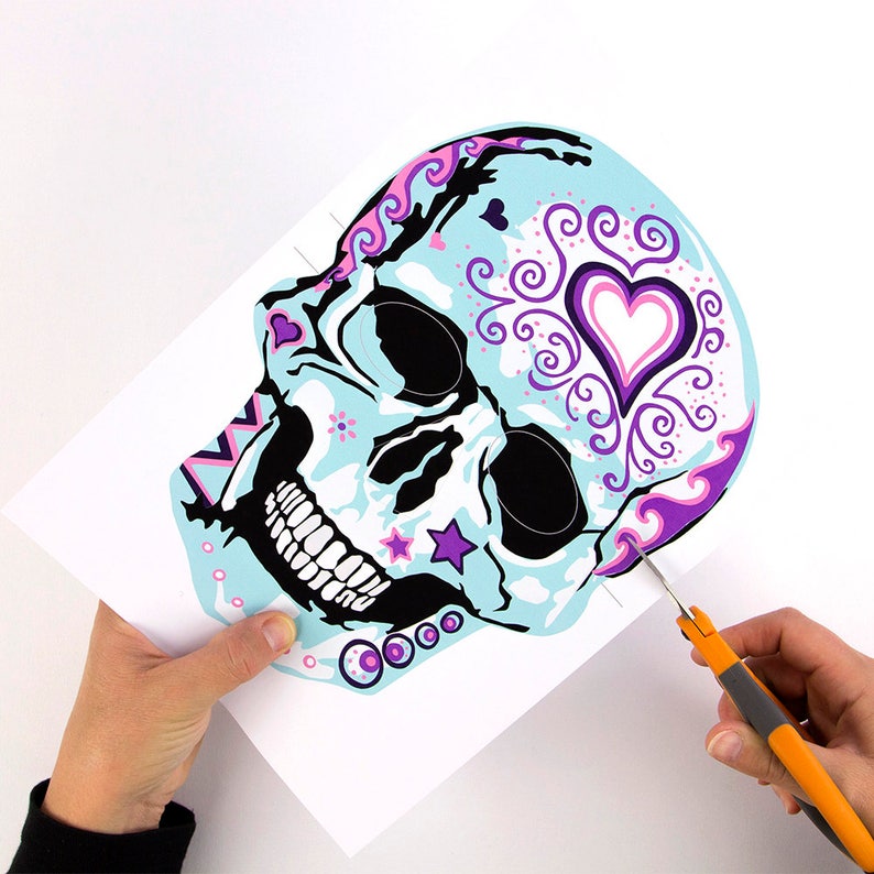 Día de Muertos, Día de Muertos, calaveras de azúcar con diseño de corazón Actividad para adultos y niños, Máscaras para hacer imagen 3