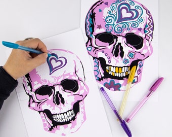 Skull Masks, Day of the Dead, halloween colour in mask,  2 masks, Adult and child activity
