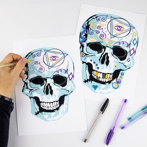 Halloween masks, Day of the Dead, Día de Muertos, Skull Mask, 2 colour in masks, Adult and child activity, Skull masks PDF download