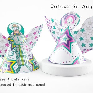 Personalize Christmas Ornaments Angel decorations, party gifts, tabletop angel, home decor, download pdf file to color with editable labels