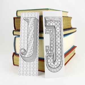 Marcadores J para colorir, desenho de 2 letras J para baixar arquivo PDF digital, marcador frente e verso