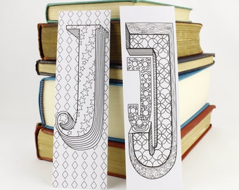 J bookmarks to colour in, 2 x J letter design to download digital pdf file, double sided bookmark